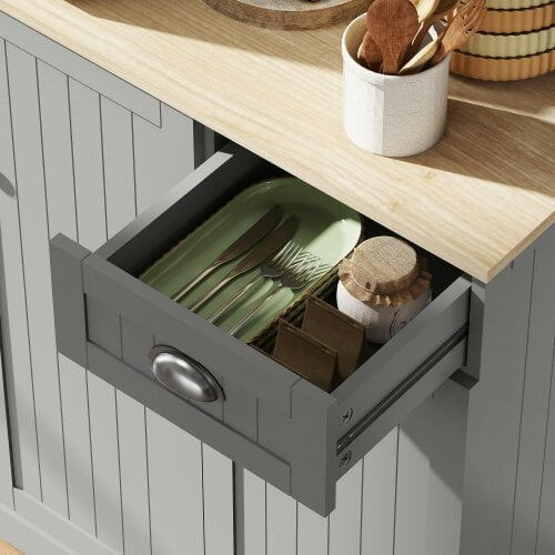 Wyld Haus Ririlo Wooden Grey 180 cm Tall Kitchen Storage Cabinet With OFauxn Counter Drawers And 6 Doors