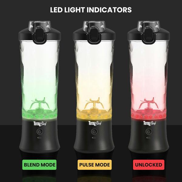 Total Chef 600ml Portable Blender USB Rechargeable Smoothie Maker for Shakes, Juices & Gym (Black)