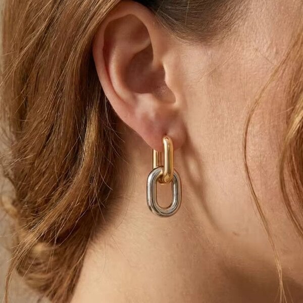 The Colourful Aura Two-Tone Chain Link Hoop Earrings (2-in-1 Design)