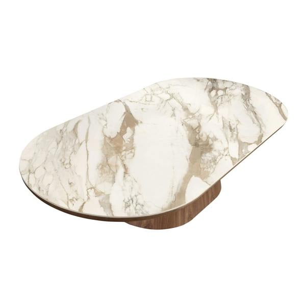 Angel Cerdá Porcelain marble and walnut oval half round coffee table 2160