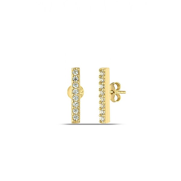 Spero London Bar Stud Zirconia Earrings Sterling Silver