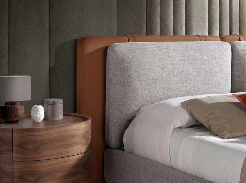 Angel Cerdá Brown Leatherette Bed With Gray Fabric 7123