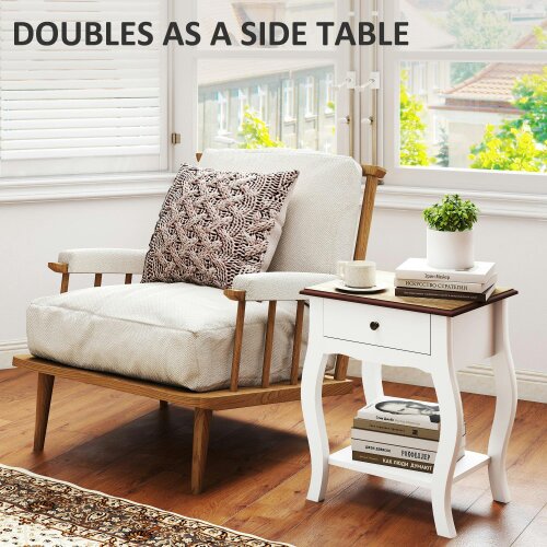 Wyld Haus Rifipa White Set Of 2 French Style Bedside Tables With Drawer And Open Shelf