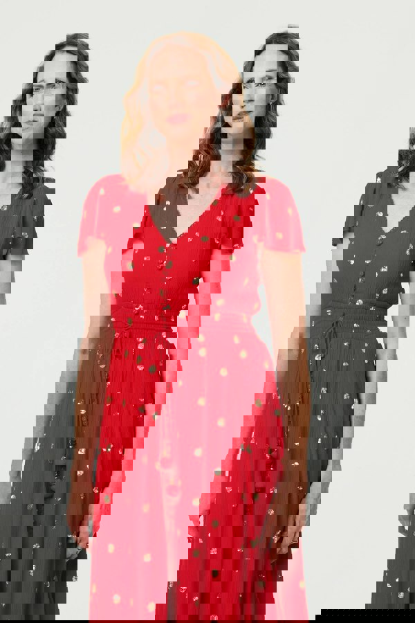 Red | Sparkly Cap Sleeve Tassel Tie Maxi Dress
