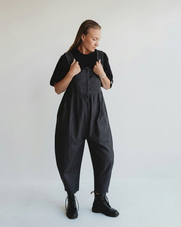 Alice Black Denim Smocking Strap Jumpsuit- image 3