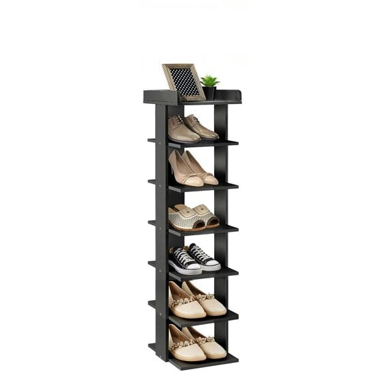 Neo Black 7 Tier Wooden Shoe Rack Slim