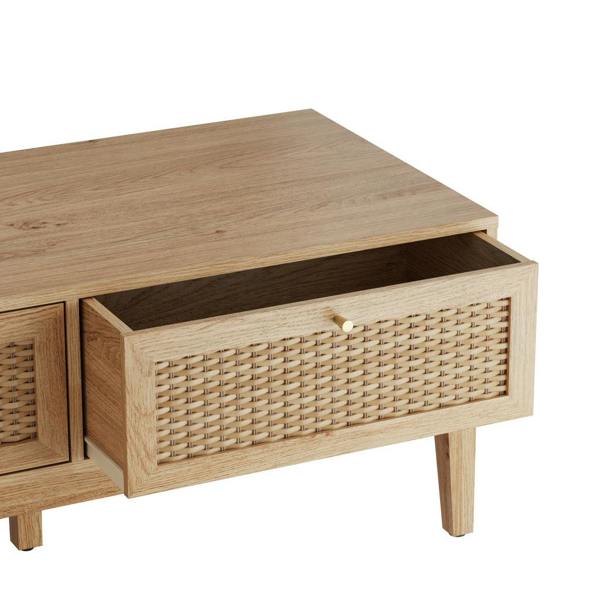 Wyld Haus Waterford Oak Wood and Rattan Coffee Table 2 Doors