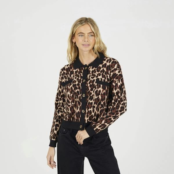 Brave Soul Brown Animal Printed Knitted Cardigan - Brown Image 1