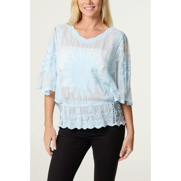 Blue Vanilla Sun Flower Lace Sleeve Blouse