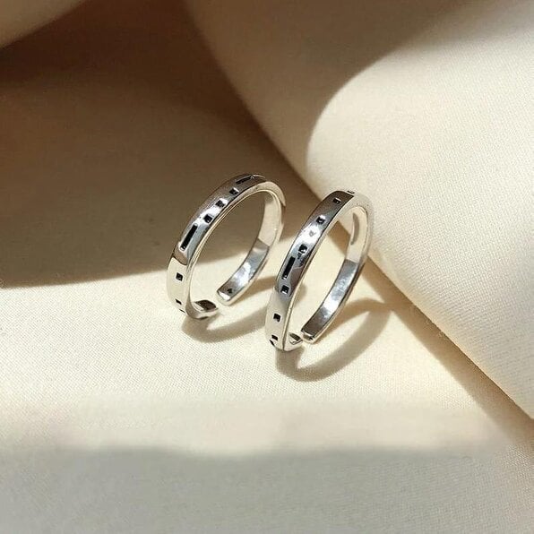 The Colourful Aura Adjustable Morse Code "Love you Forever" Couple Promise Ring Set