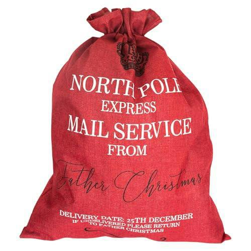 6cm Red Hessian Christmas Sack with North Pole Express Mail Print image 5