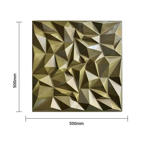 ENER-J 3D PVC Wall Panel, Faceted Diamond Design, Gold, Size: 500x500x1mm | Pack of 4