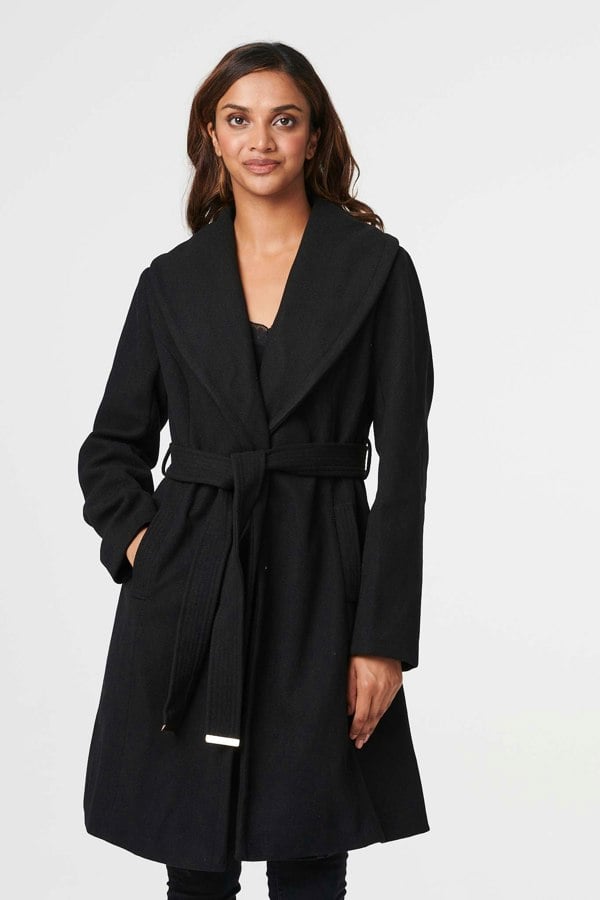 Black | Wrap Front Tie Waist Coat