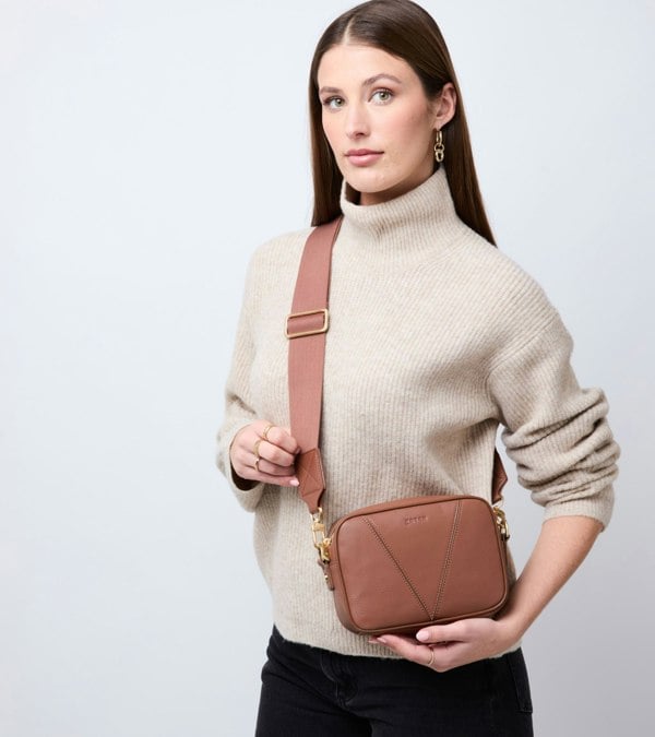 Votch Silvie Vegan Bio-Based Bamboo Dual-Look Bamboo Crossbody Bag in Brown