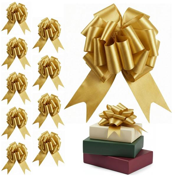 Size Option Range: Festive Hanging Stocking and Gold Pull Bows for Gift Wrapping and Seasonal Displays image 1