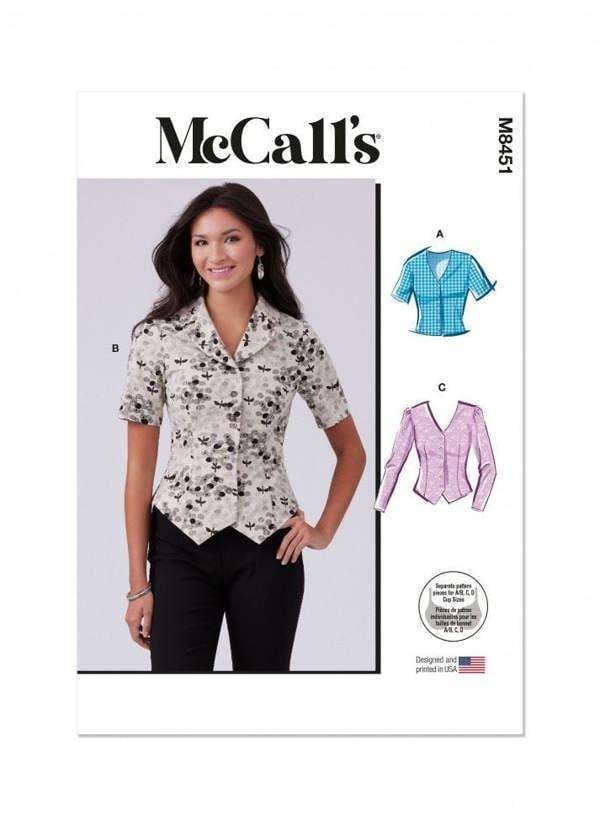 McCalls 8451 Paper Sewing Pattern – Women's Top & Shirt, Intermediate