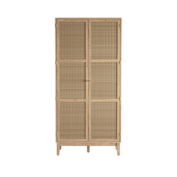 Wyld Haus Waterford Oak Wood and Rattan 2 Door Wardrobe