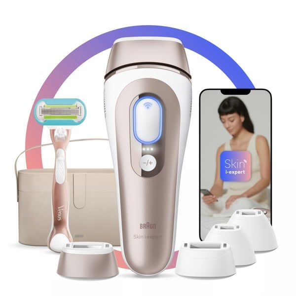 Braun Smart IPL Skin Expert, At Home Hair Removal, Pouch, Venus Razor, 4 Heads, PL7387