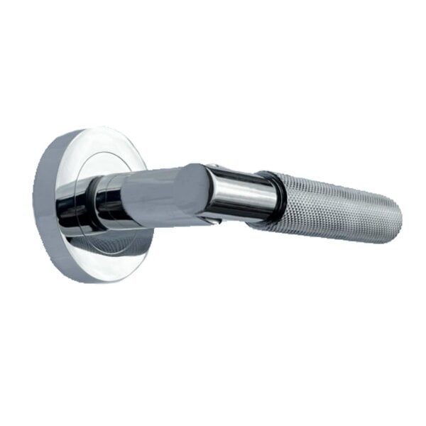 EDH Door Hardware Polished Chrome Knurled Door Handles on Round Rose – Modern Internal Lever Latch Handles