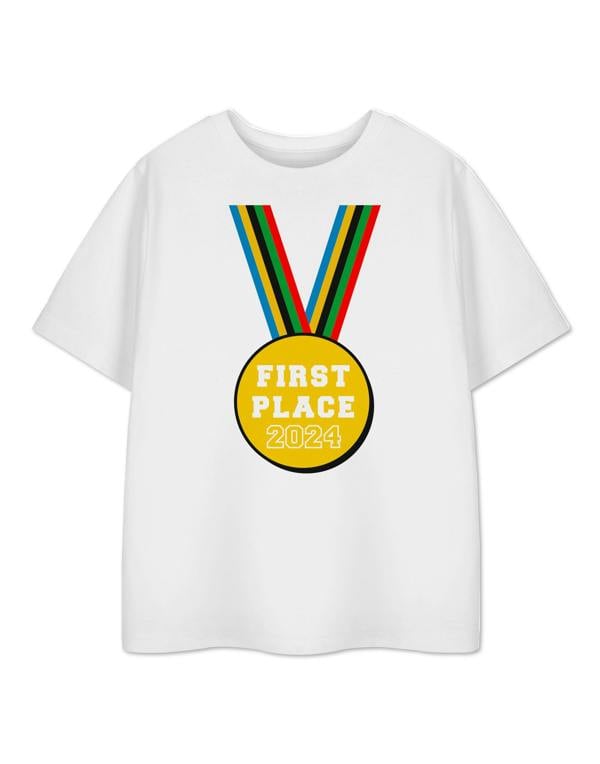 Show Me The Merch Unisex Kids White First Place Short Sleeved T-Shirt