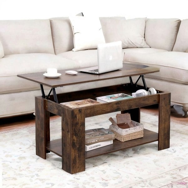 Rafaelo Mobilia Industrial Brown Lift Top Coffee Table With Hidden Storage