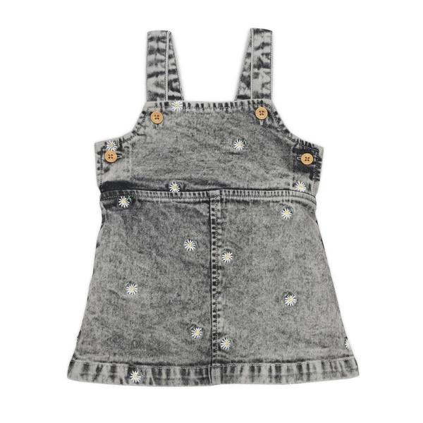 Mini Cuddles Baby Girls Daisy Embroidered Denim Pinny Set, Grey