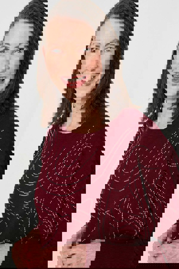 Red | Diamante Detail Batwing Sleeve Jumper
