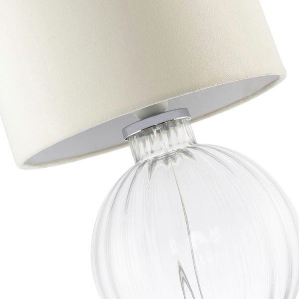 Contemporary Clear Ribbed Glass Table Lamp with Velvet Fabric Shade Image 5