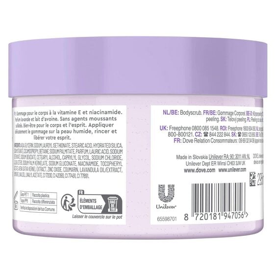 Dove Body+ Mind Body Scrub 6x95ml French Lavender & Oat Milk Exfoliating Scrub