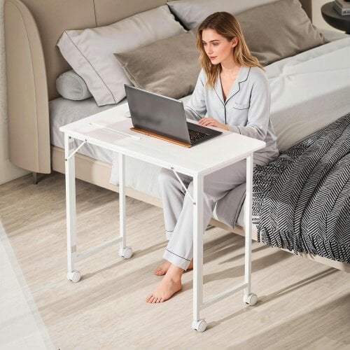 Wyld Haus Veso 80cm Wooden White Folding Desk Lockable Wheels