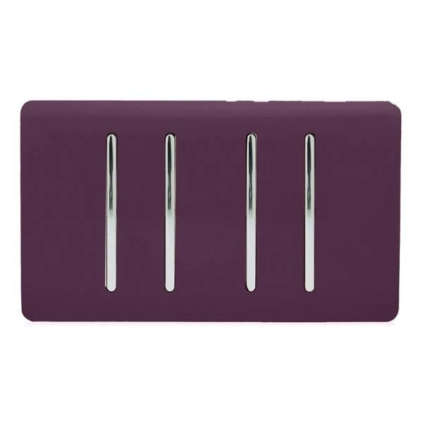 Trendi Switch 4 Gang Light Switch (2x 1 or 2 Way & 2 x Intermediate)in Plum Purple