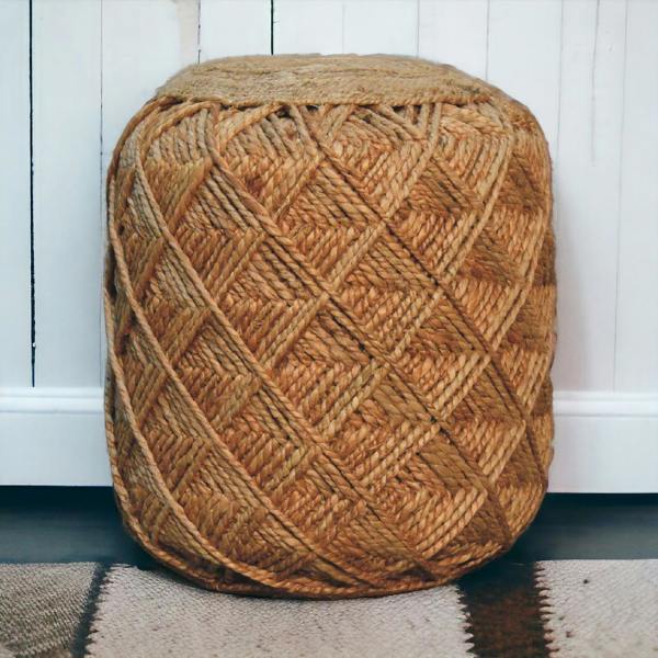 Artisan Furniture Solid Wood Jute Fiber Footstool Large Pattern