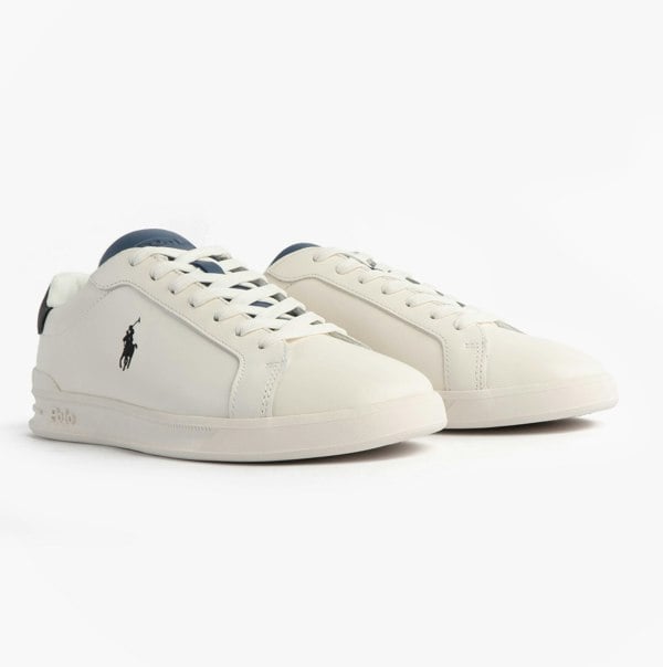 Polo Ralph Lauren Mens Heritage Court II Leather Trainer Off White/Blue