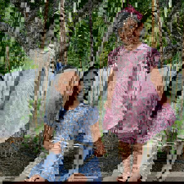 Rachel Riley Blue Daisy Button-front Dress