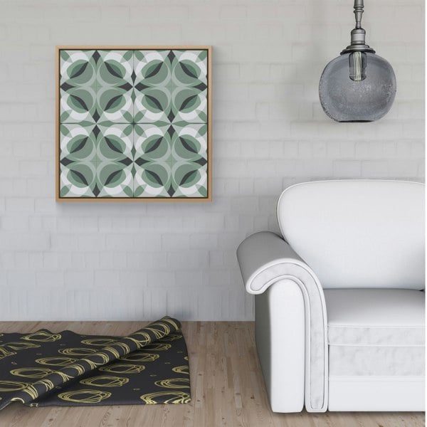 Warren Reed Geometric Green Grey Framed Canvas