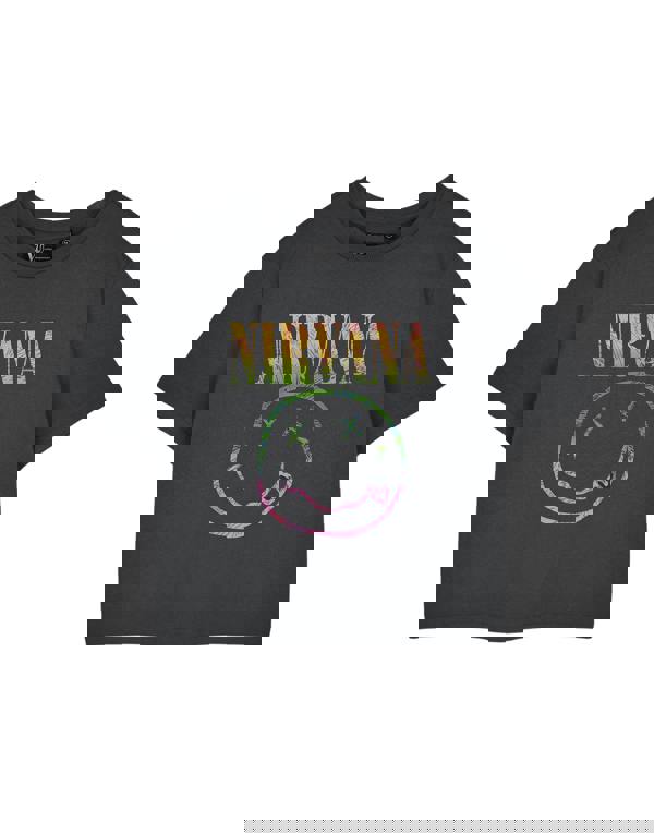 Nirvana Womens Grey Rainbow Logo Cropped Short Sleeved T-Shirt