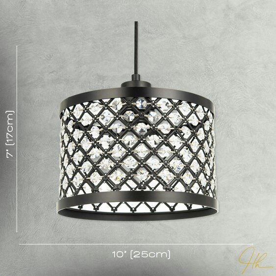 Happy Homewares Modern Ornate Black Metal Pendant Shade with Clear Acrylic Beads