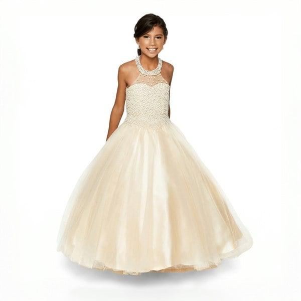 beaded detail on a Girls princess style dress from UK Flower Girl Boutique