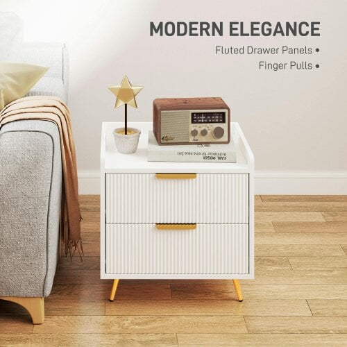Wyld Haus Yoha White and Gold Ribbed 2 Drawer Bedside Table