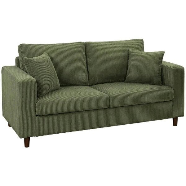 Loveseat Sofa with Wide Seat, Corduroy 2 Seater Couch with Deep Seat, Spring Cushion, Green