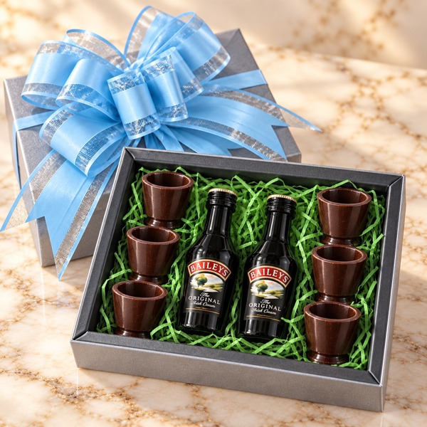 Bundled Gifts 2 Baileys & 6 Belgian Dark Chocolate Shot Glass Gift Set