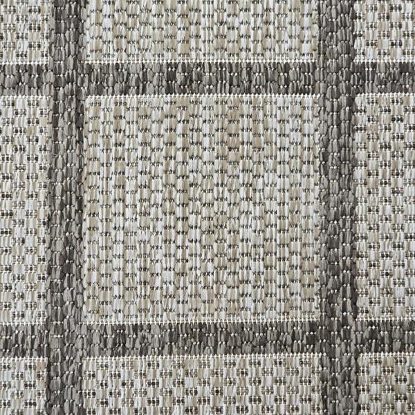 Viva Rugs Non-Slip Taupe Brown Beige Rug Checkered Border Design Flat Weave Kitchen Dining Room Living Room Area Mat