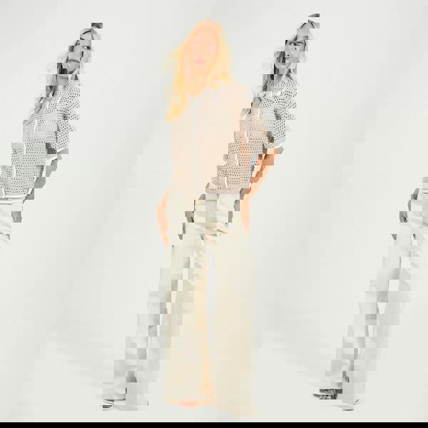 Brave Soul Stone Loose Knit Collared Blouse - Stone Image 3