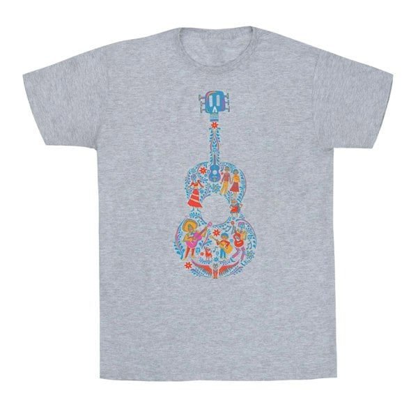 Disney Mens Coco Guitar Pattern T-Shirt - Sports Grey