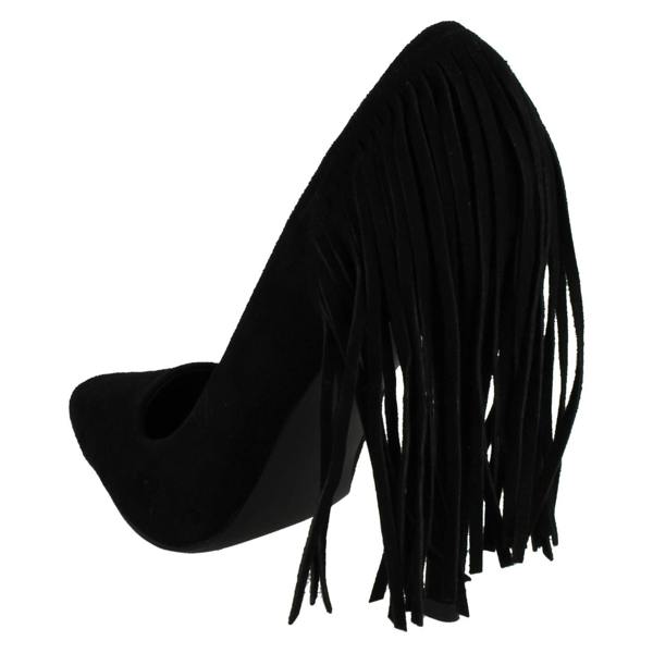 Spot On Ladies Spot On High Heel Fringe Trim Court Shoe