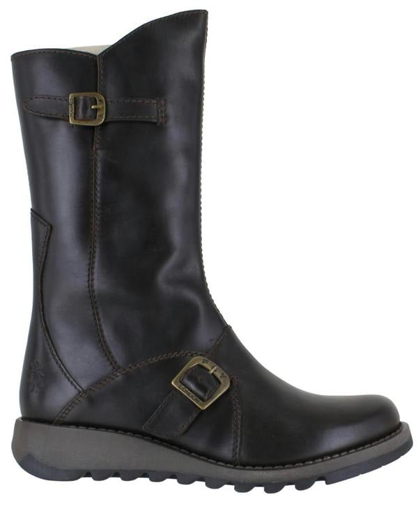 Fly London Mes 2 Womens Wedge Heel Leather Buckle Mid-Calf Boots