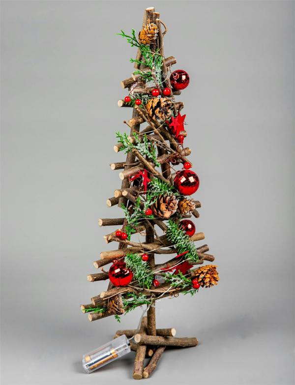 5cm Red Battery Operated LED Twig Wood Tree with Warm White Lights and Festive Baubles image 3
