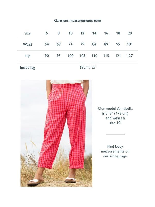 Kite Womens Organic Rixon Barrel Leg Seersucker Ankle Grazer Trousers Gingham