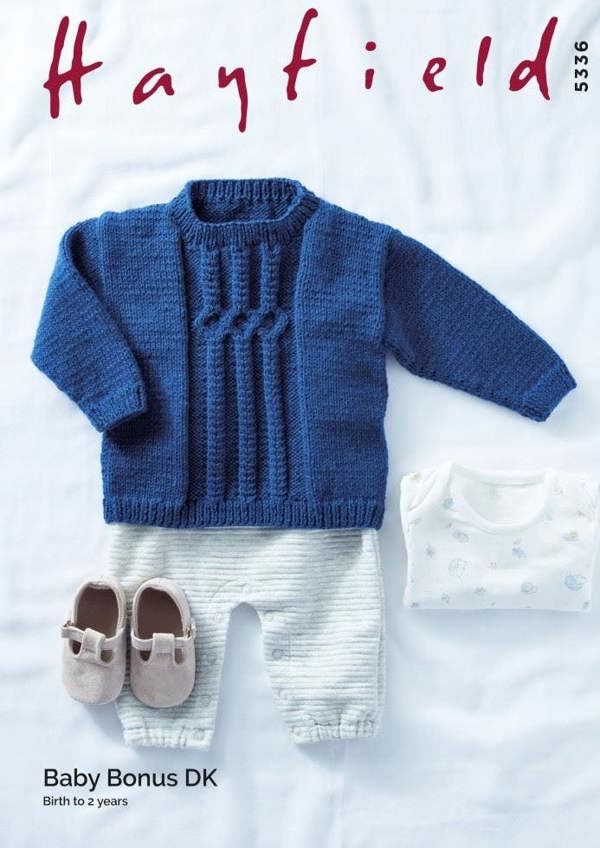 Hayfield Baby Bonus DK Knitting Pattern 5336, Sweaters for Baby, 0 - 2 Years