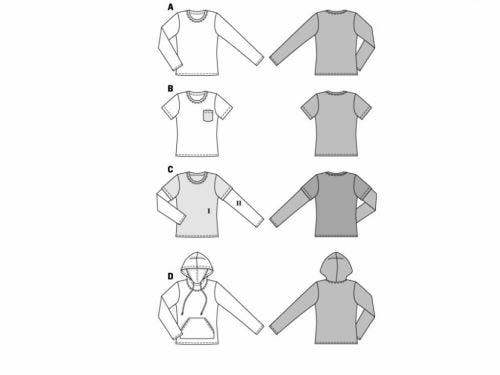 Burda Sewing Pattern 6602 Hoodies and Tops For Men and Women, 6-20 - 34-46 - Beginner, Easy